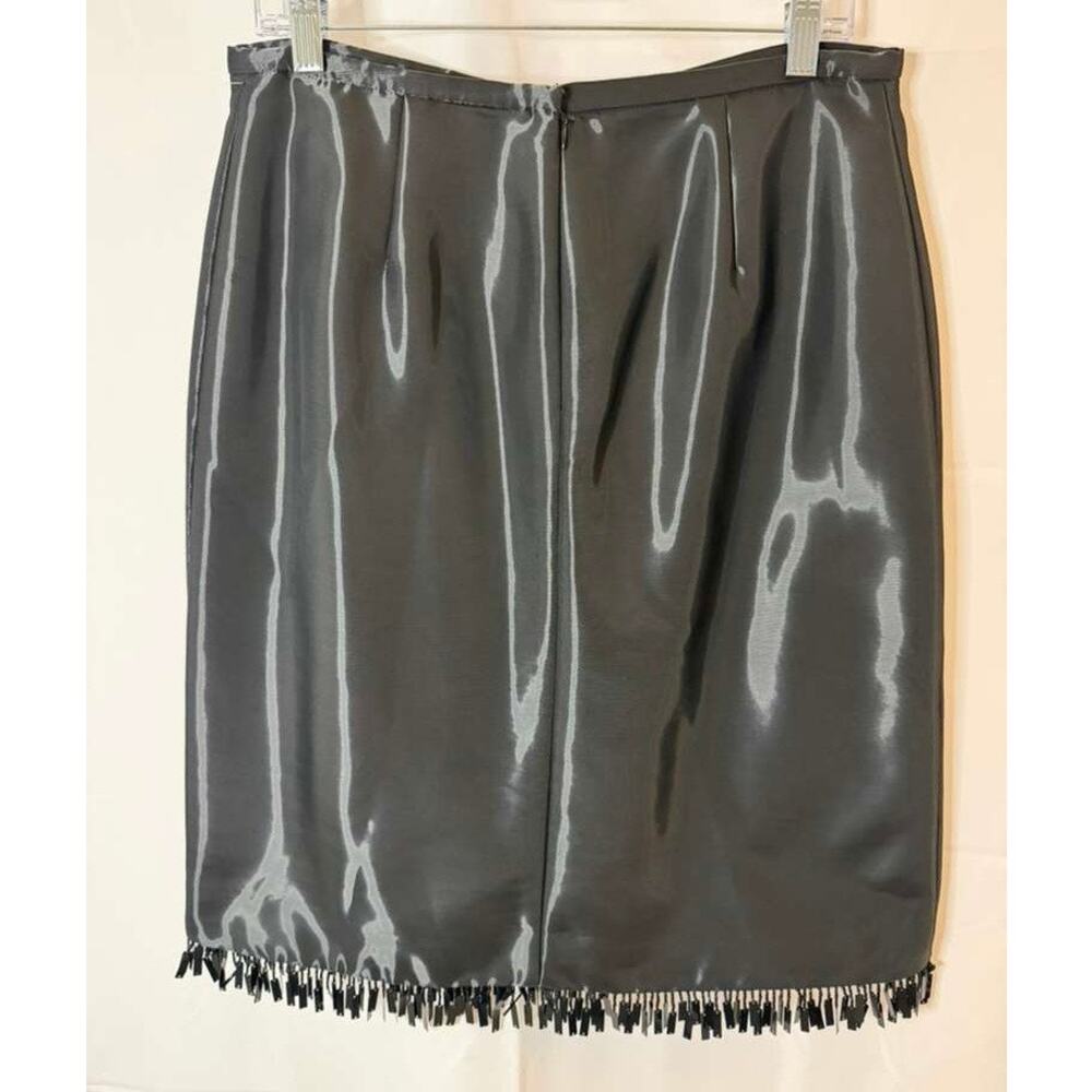 Vintage Oscar de la Renta Black Wool Blend Beaded Fringe Skirt - Size 10 - Picture 2 of 5